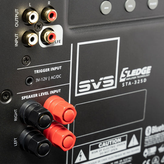 A close up image of the input controls of the The SVS PB-1000 Pro - Ported Box Home Subwoofer in Black Ash from Todds Hi Fi