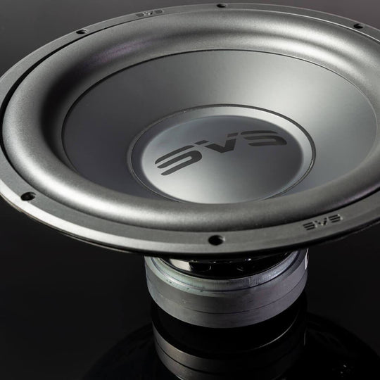 A close up image of the speaker part belonging to the SVS PB-1000 Pro - Ported Box Home Subwoofer in Black Ash from Todds Hi Fi