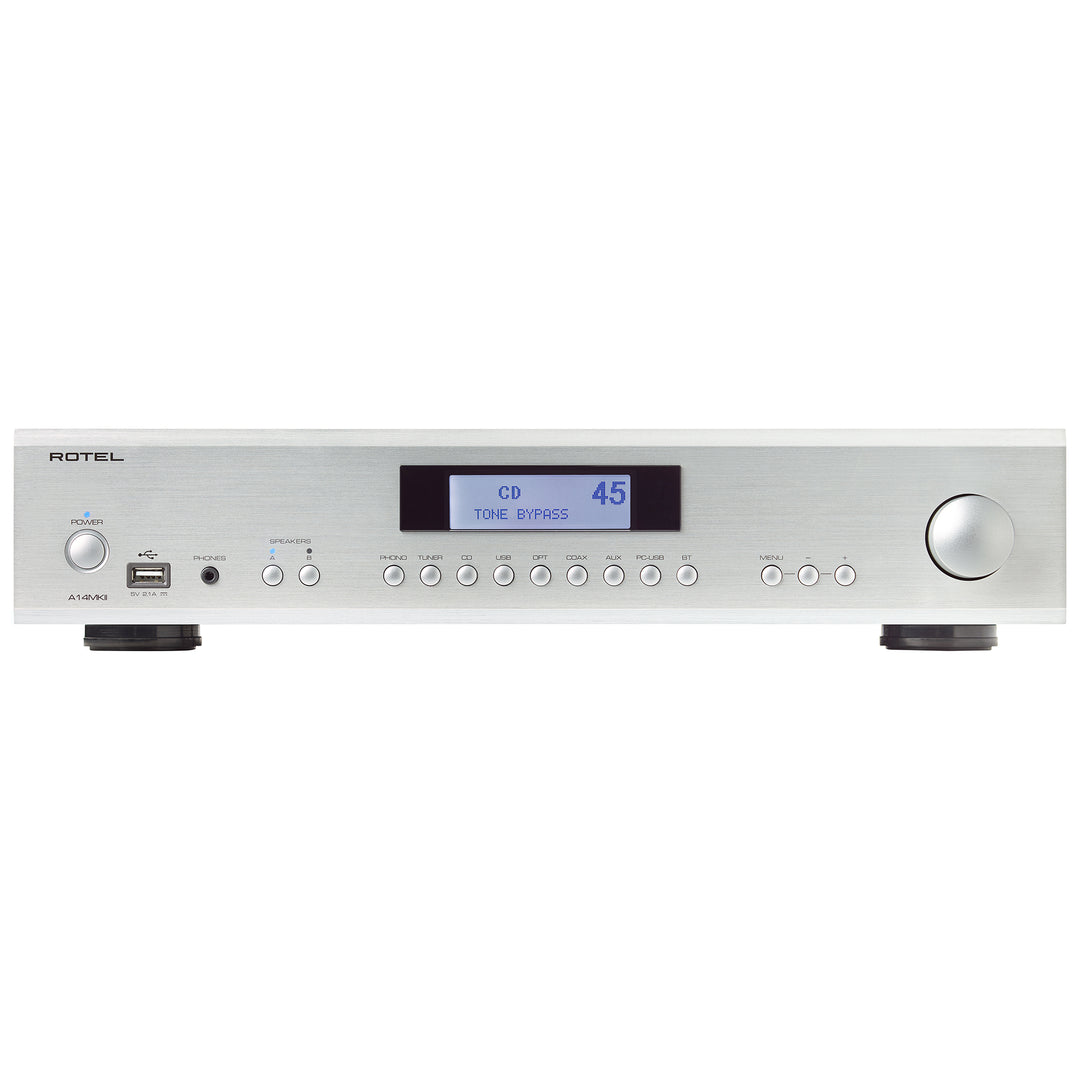 The Rotel A14 MKII Stereo Integrated Amplifier in Silver from Todds Hi Fi